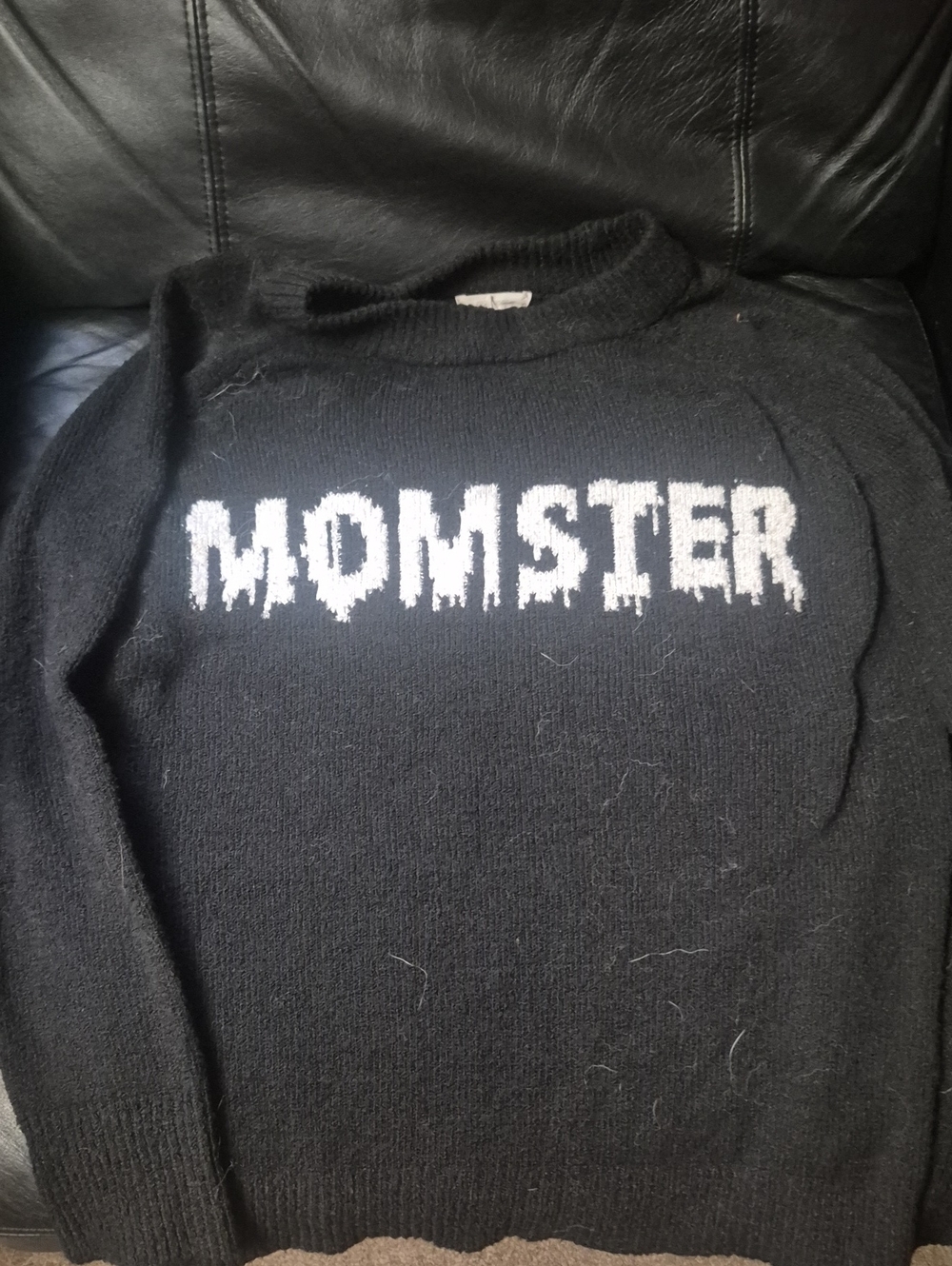 Maurices Black Crewneck Sweater with White MOMSTER Graphic